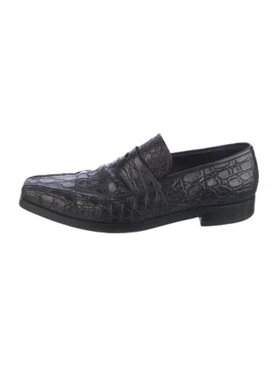 Pre-owned Prada Crocodile Loafers In Black