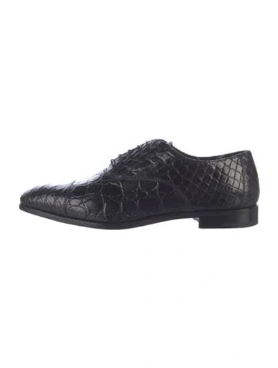 Pre-owned Prada Crocodile Oxfords In Black