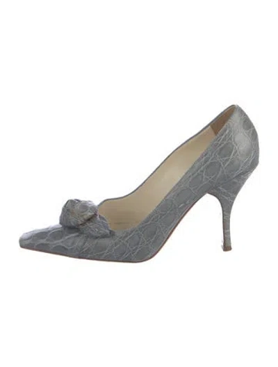 Pre-owned Prada Crocodile Pumps In Gray