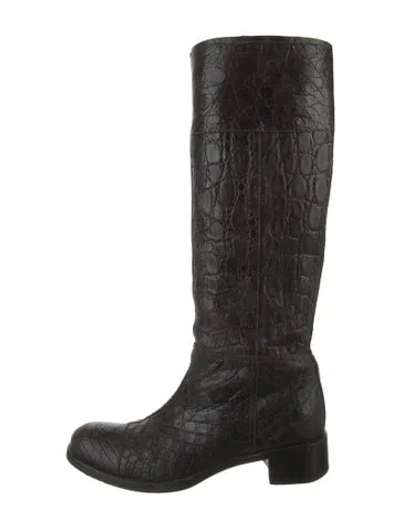 Pre-owned Prada Crocodile Riding Boots In Brown