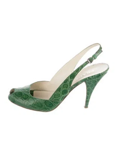 Pre-owned Prada Crocodile Slingback Pumps In Green