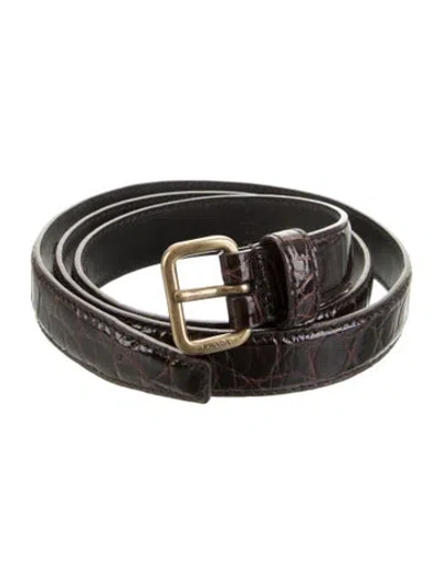 Pre-owned Prada Crocodile Waist Belt In Burgundy