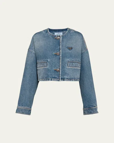 PRADA CROP COLLARLESS DENIM JACKET