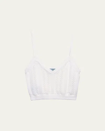 Prada Womens White V-neck Cotton-knit Crop Top