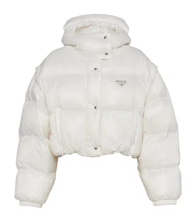 Prada Crop Re-nylon Puffer Jacket In Black