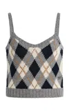 Prada Cropped Argyle Knit Wool Tank Top In Gray