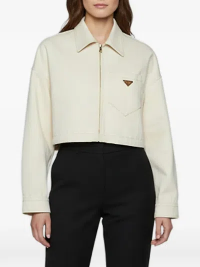 Pre-owned Prada Cropped Blouson Jacket In Neutrals