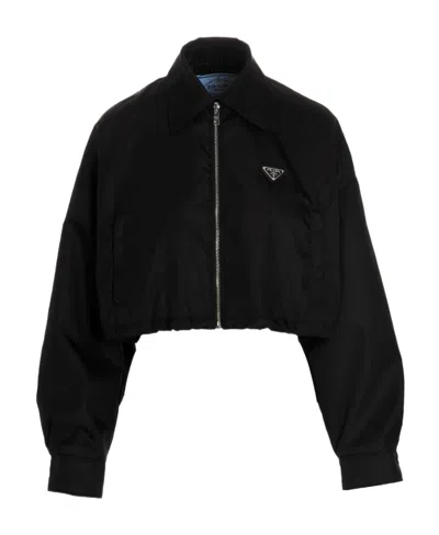 Prada Cropped Bomber Jacket In Black | ModeSens