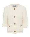 Prada Boucle Elbow-sleeve Cardigan In White