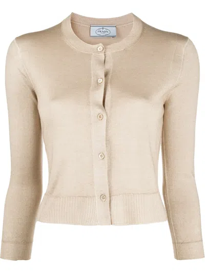 Prada Cropped Cardigan In Nude