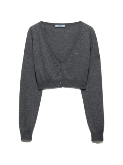 Prada Women's Cropped Cashmere Cardigan In Gray