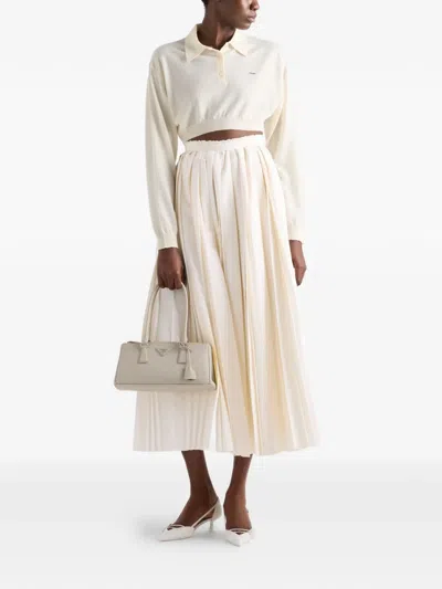 Prada Cropped Cashmere Polo Shirt In Neutral