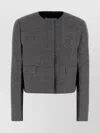 Prada Cropped Checkered Blazer In Textured Fabric In Gray