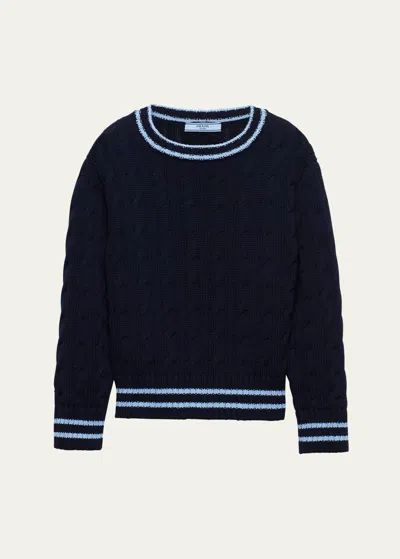 Prada Cropped Cotton Cable-knit Sweater In Blue