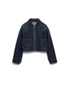 Prada Cropped Denim Jacket Structured Collar Long Sleeves In Blue