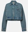 Prada Cropped Denim Jacket Featuring Buttoned Cuffs In Blue