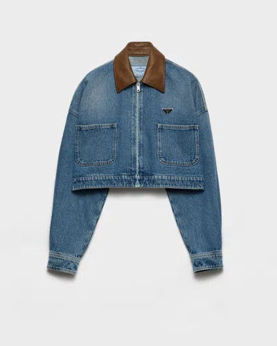Prada Cropped Denim Jacket In Blue