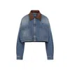 Prada Cropped Jacket With Dropped Shoulders And Puffed Sleeves In Blue