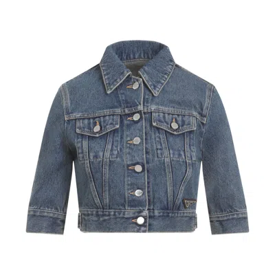 Prada Cropped Denim Jacket With Vintage Appeal And Fit In Blue