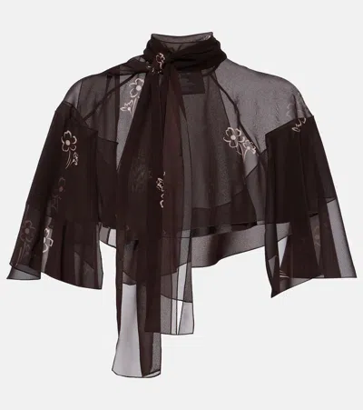 Prada Floral-print Georgette Cape In Brown