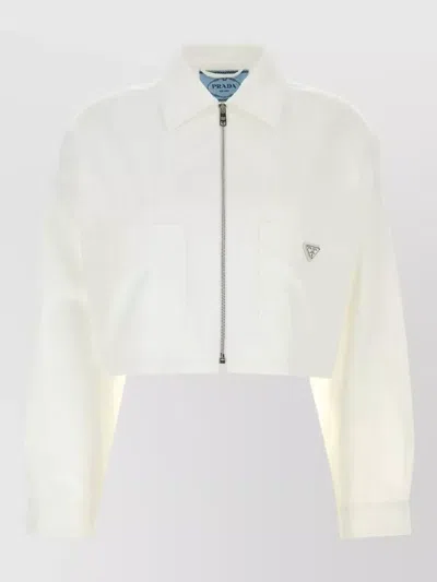 Prada Cropped Jacket Buttoned Cuffs Front Pockets In White