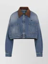 Prada Cropped Jacket With Dropped Shoulders And Puffed Sleeves In Blue