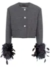 Prada Mat Feather-cuff Cropped Jacket With Crystal Buttons In Gray