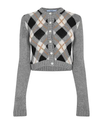 Prada Cropped Knit Cardigan In Black
