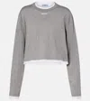 Prada Cotton T-shirt Cropped Length Long Sleeves In Gray