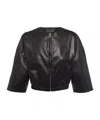Prada Cropped Leather Bomber Jacket In Black