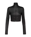 Prada Leather Zip Crop Jacket In Black