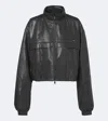 Prada Cropped Leather Jacket In Black
