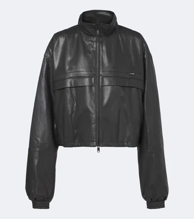 Prada Cropped Leather Jacket In Black