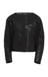 Prada Cropped Leather Jacket In Black