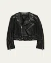 Prada Cropped Leather Jacket In F0002 Nero