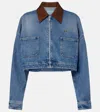 Prada Cropped Leather-trimmed Denim Jacket