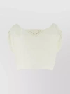 PRADA CROPPED LINEN TOP WITH PUFF SLEEVES
