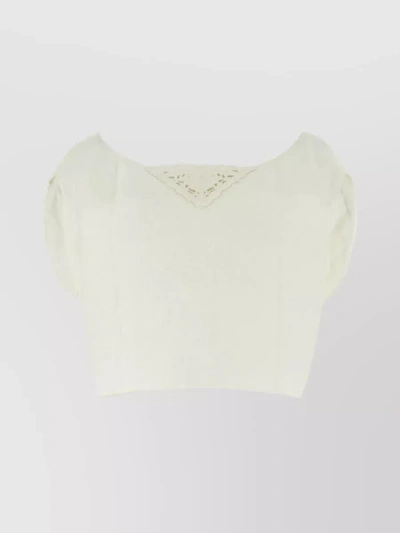 Prada Woman White Linen T-shirt In Cream