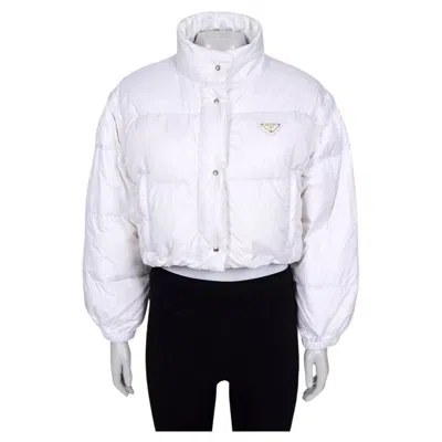 Pre-owned Prada Cropped Logo Down Jacket White It 38 / Xs