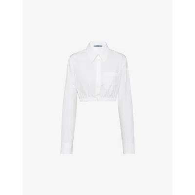 Prada Embroidered-logo Cropped Shirt In White