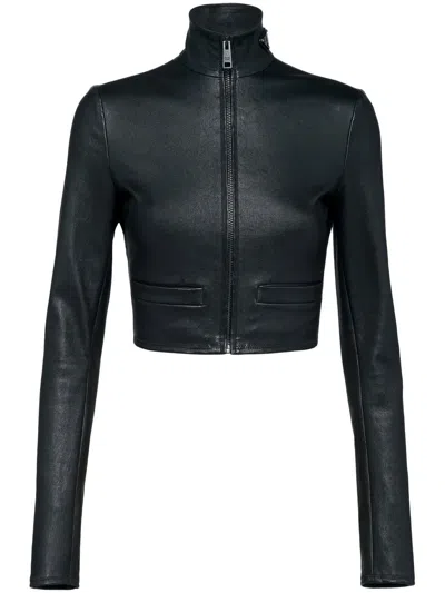 Prada Stretch Nappa Leather Jacket In Black