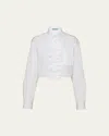 Prada Cropped Poplin Blouse With Detachable Ruffle Bib In Bianco