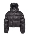 Prada Womens Black Logo-plaque Padded Cropped Shell-down Jacket In Black