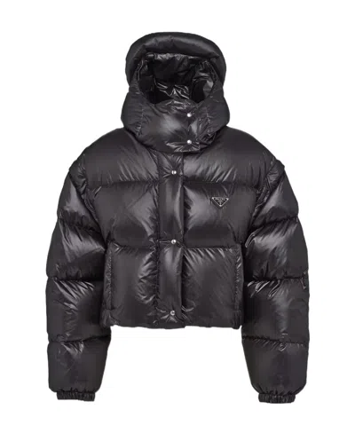 PRADA PRADA LOGO PLAQUE CROPPED PUFFER JACKET