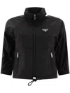 Prada Triangle Logo Cropped Rain Jacket In Black