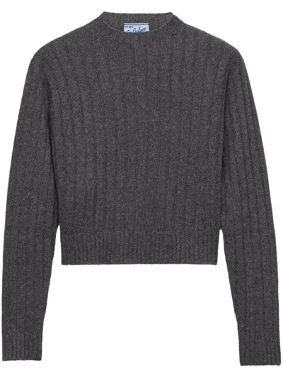 Prada Cropped Re-cashmere Sweater In Grey