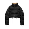Prada Cropped Fit Stand-up Collar Down Jacket In Black