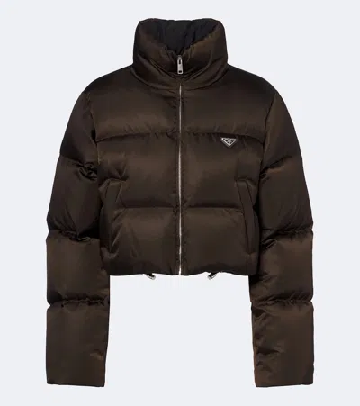 Prada Renylon Cropped Jacket High Collar Design In Brown