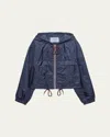 Prada Cropped Re-nylon Hooded Zip Jacket In Blue