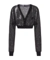 Prada Cropped Sequin-embroidered Cardigan In Black
